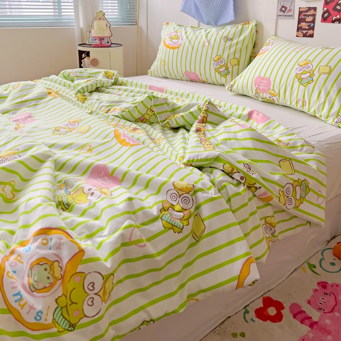 91家纺网 家纺一手货源 找家纺 Mata蔓塔家 2025春夏新款三丽鸥A类水洗双层纱夏被夏凉被空调被 甜甜圈大眼蛙