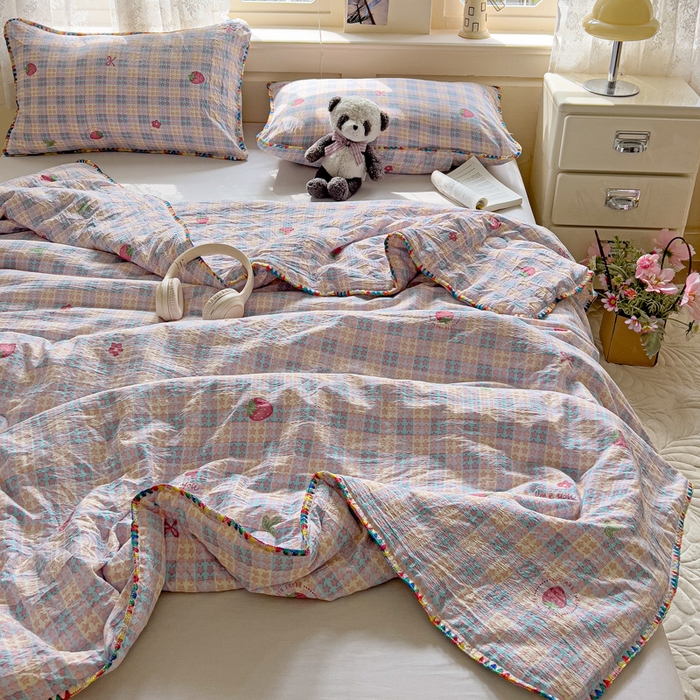 91家纺网 家纺一手货源 找家纺 （总）Mata蔓塔家 2025新款云感针织双层纱彩色贝壳边夏被夏凉被空调被(有买家秀）