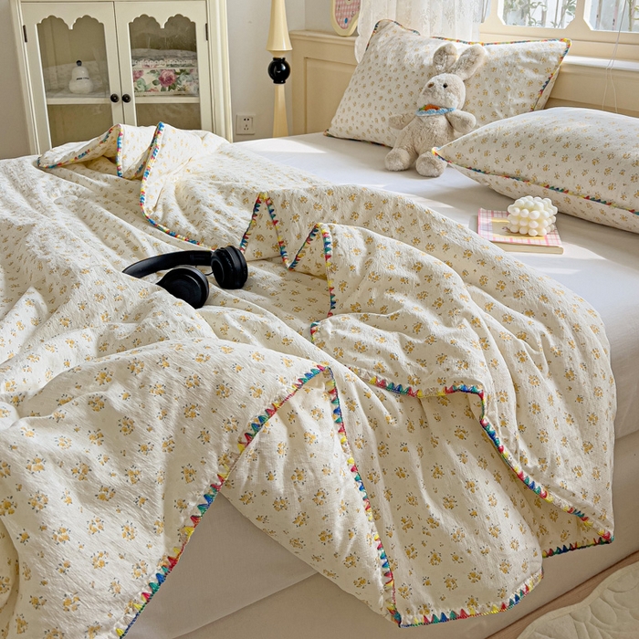 91家纺网 家纺一手货源 找家纺 Mata蔓塔家 2025新款云感针织双层纱彩色贝壳边夏被夏凉被空调被(有买家秀） 橘子海