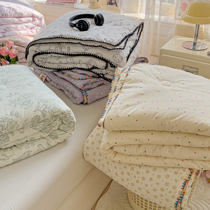 91家纺网 家纺一手货源 找家纺 Mata蔓塔家 2025新款云感针织双层纱彩色贝壳边夏被夏凉被空调被(有买家秀） 组合图仅供展示