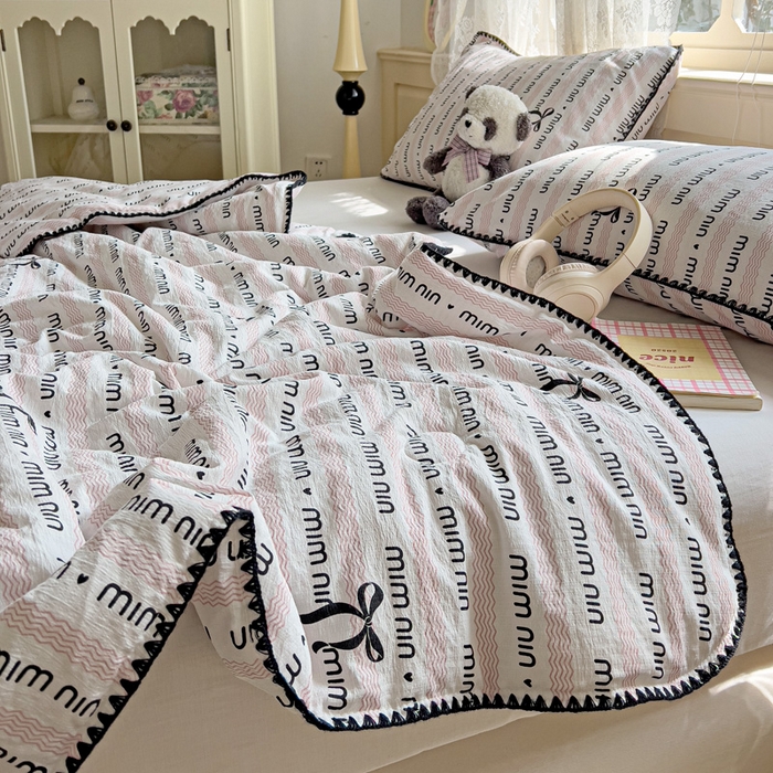 91家纺网 家纺一手货源 找家纺 Mata蔓塔家 2025新款云感针织双层纱彩色贝壳边夏被夏凉被空调被(有买家秀） 韵味-粉