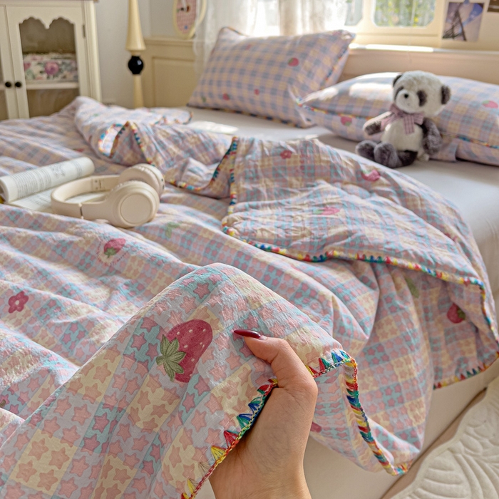 91家纺网 家纺一手货源 找家纺 （总）Mata蔓塔家 2025新款云感针织双层纱彩色贝壳边夏被夏凉被空调被(有买家秀）