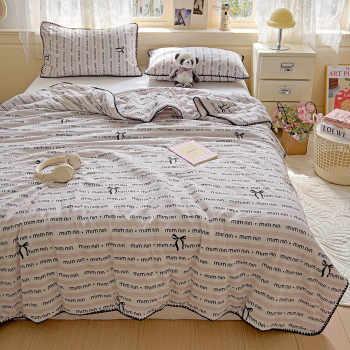 91家纺网 家纺一手货源 找家纺 Mata蔓塔家 2025新款云感针织双层纱彩色贝壳边夏被夏凉被空调被(有买家秀） 韵味-粉