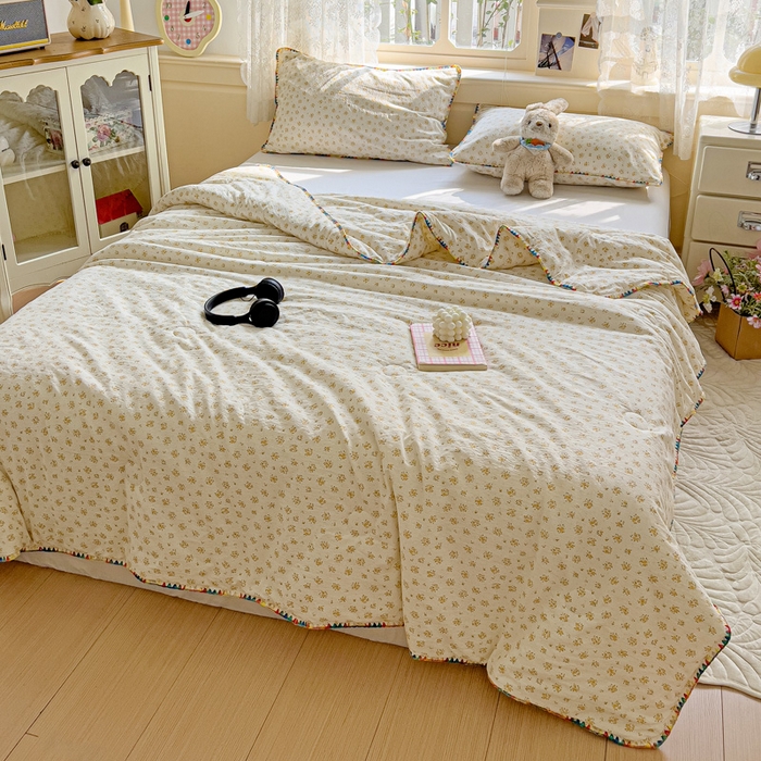 91家纺网 家纺一手货源 找家纺 Mata蔓塔家 2025新款云感针织双层纱彩色贝壳边夏被夏凉被空调被(有买家秀） 橘子海