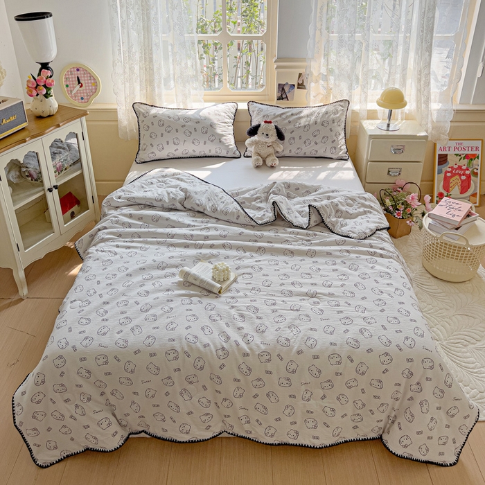 91家纺网 家纺一手货源 找家纺 Mata蔓塔家 2025新款云感针织双层纱彩色贝壳边夏被夏凉被空调被(有买家秀） 猫咪恋人