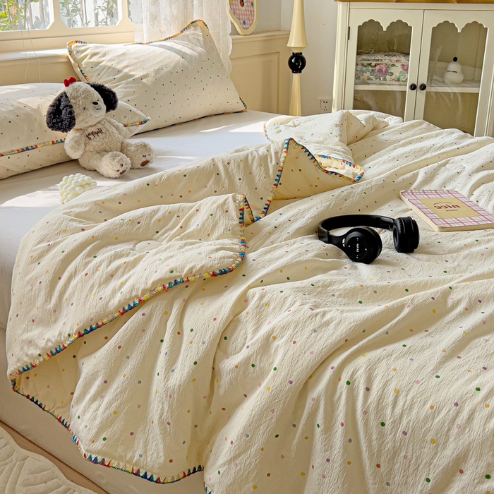 91家纺网 家纺一手货源 找家纺 Mata蔓塔家 2025新款云感针织双层纱彩色贝壳边夏被夏凉被空调被(有买家秀） 小波点