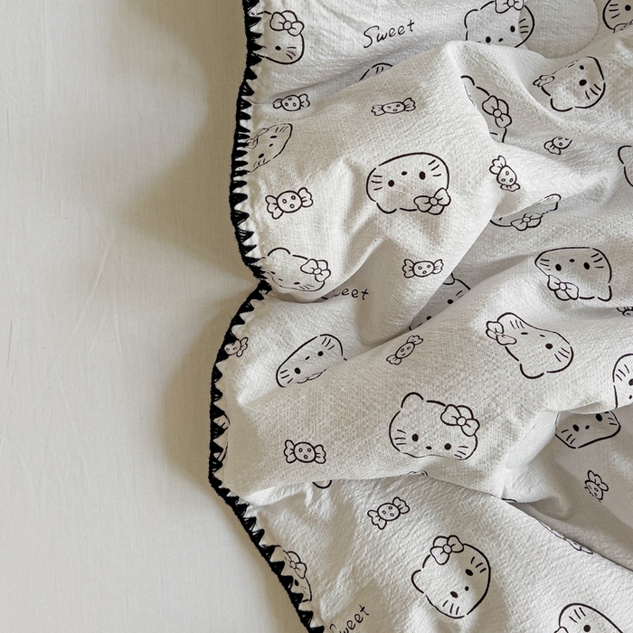 91家纺网 家纺一手货源 找家纺 Mata蔓塔家 2025新款云感针织双层纱彩色贝壳边夏被夏凉被空调被(有买家秀） 猫咪恋人