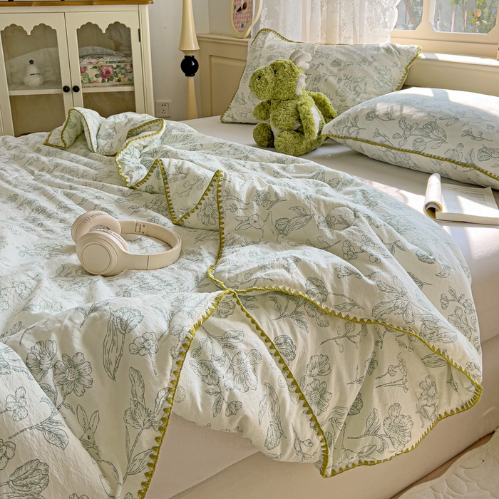 91家纺网 家纺一手货源 找家纺 Mata蔓塔家 2025新款云感针织双层纱彩色贝壳边夏被夏凉被空调被(有买家秀） 海像森林