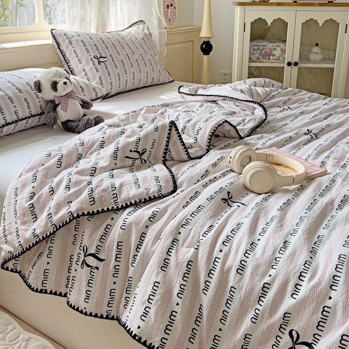 91家纺网 家纺一手货源 找家纺 Mata蔓塔家 2025新款云感针织双层纱彩色贝壳边夏被夏凉被空调被(有买家秀） 韵味-粉