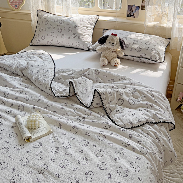 91家纺网 家纺一手货源 找家纺 Mata蔓塔家 2025新款云感针织双层纱彩色贝壳边夏被夏凉被空调被(有买家秀） 猫咪恋人