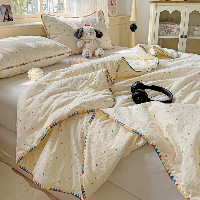 91家纺网 家纺一手货源 找家纺 Mata蔓塔家 2025新款云感针织双层纱彩色贝壳边夏被夏凉被空调被(有买家秀） 小波点