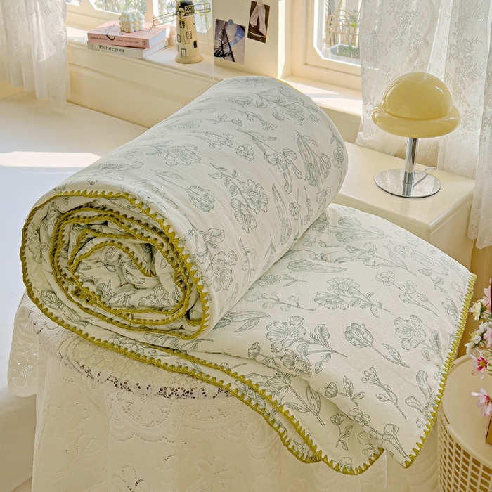 91家纺网 家纺一手货源 找家纺 Mata蔓塔家 2025新款云感针织双层纱彩色贝壳边夏被夏凉被空调被(有买家秀） 海像森林