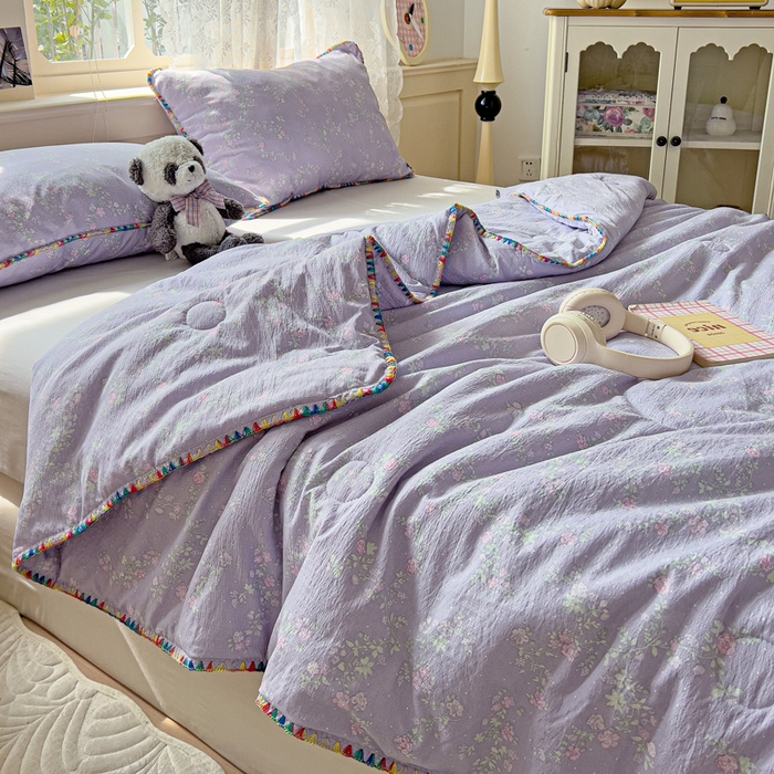 91家纺网 家纺一手货源 找家纺 Mata蔓塔家 2025新款云感针织双层纱彩色贝壳边夏被夏凉被空调被(有买家秀） 恋如青柠香