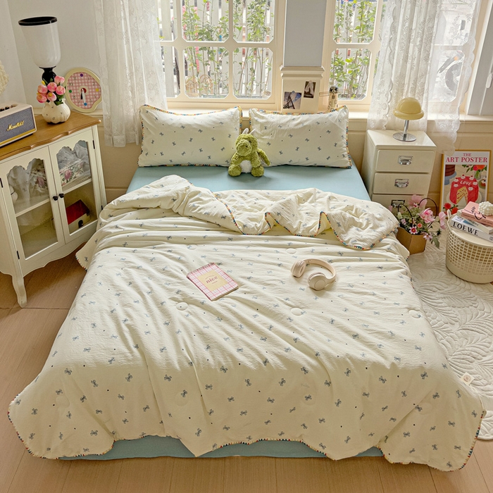 91家纺网 家纺一手货源 找家纺 Mata蔓塔家 2025新款云感针织双层纱彩色贝壳边夏被夏凉被空调被(有买家秀） 相思-蓝