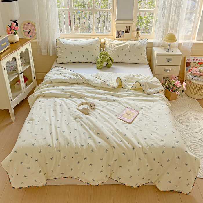 91家纺网 家纺一手货源 找家纺 Mata蔓塔家 2025新款云感针织双层纱彩色贝壳边夏被夏凉被空调被(有买家秀） 相思-蓝