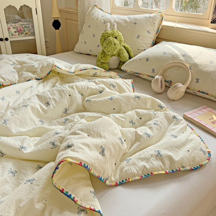 91家纺网 家纺一手货源 找家纺 Mata蔓塔家 2025新款云感针织双层纱彩色贝壳边夏被夏凉被空调被(有买家秀） 相思-蓝