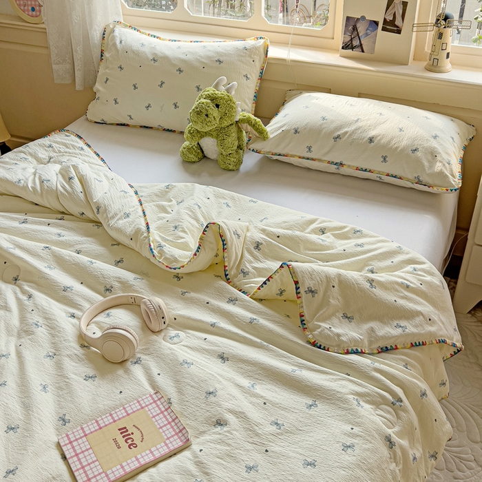 91家纺网 家纺一手货源 找家纺 Mata蔓塔家 2025新款云感针织双层纱彩色贝壳边夏被夏凉被空调被(有买家秀） 相思-蓝