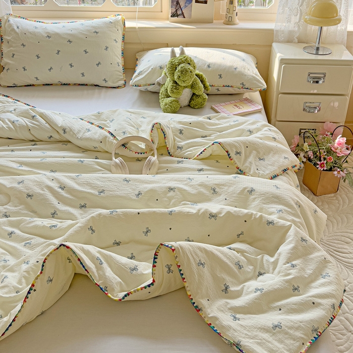 91家纺网 家纺一手货源 找家纺 Mata蔓塔家 2025新款云感针织双层纱彩色贝壳边夏被夏凉被空调被(有买家秀） 相思-蓝