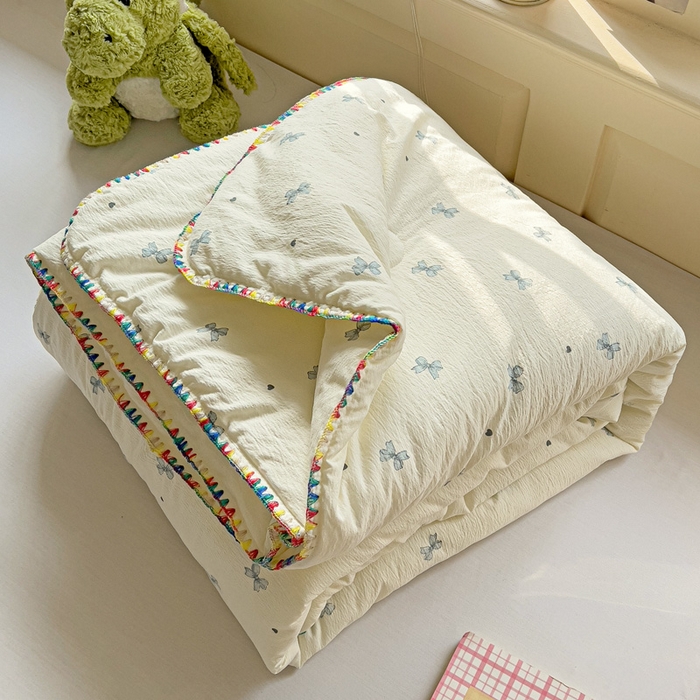 91家纺网 家纺一手货源 找家纺 Mata蔓塔家 2025新款云感针织双层纱彩色贝壳边夏被夏凉被空调被(有买家秀） 相思-蓝