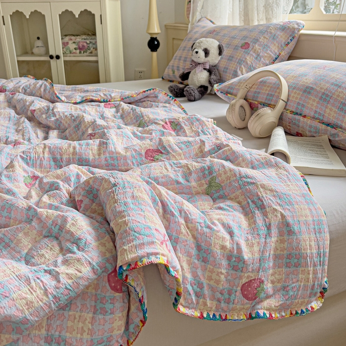 91家纺网 家纺一手货源 找家纺 （总）Mata蔓塔家 2025新款云感针织双层纱彩色贝壳边夏被夏凉被空调被(有买家秀）