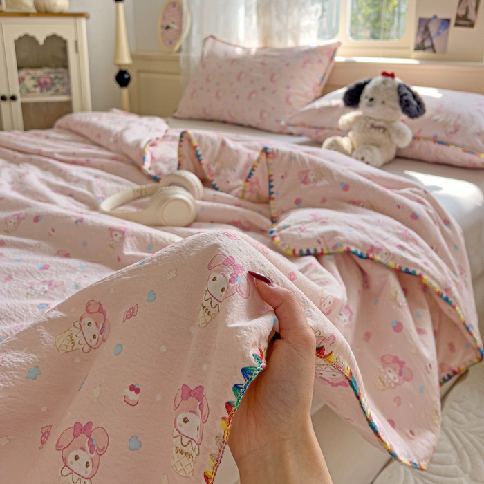 91家纺网 家纺一手货源 找家纺 Mata蔓塔家 2025新款云感针织双层纱彩色贝壳边夏被夏凉被空调被(有买家秀） 小美冰淇淋