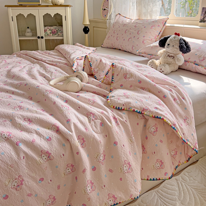 91家纺网 家纺一手货源 找家纺 Mata蔓塔家 2025新款云感针织双层纱彩色贝壳边夏被夏凉被空调被(有买家秀） 小美冰淇淋