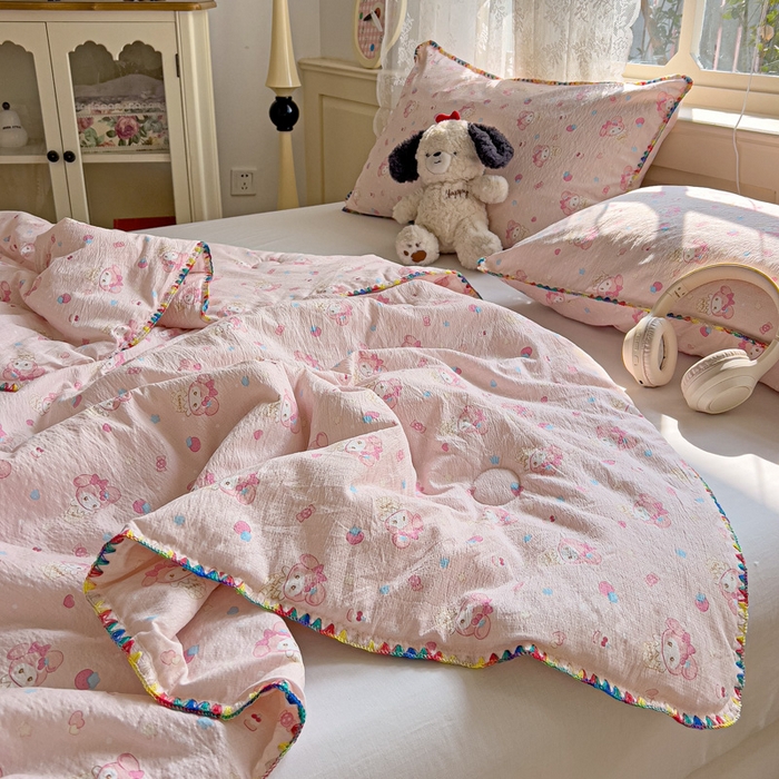 91家纺网 家纺一手货源 找家纺 Mata蔓塔家 2025新款云感针织双层纱彩色贝壳边夏被夏凉被空调被(有买家秀） 小美冰淇淋