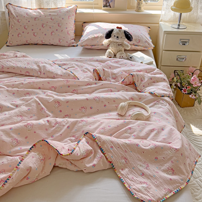 91家纺网 家纺一手货源 找家纺 Mata蔓塔家 2025新款云感针织双层纱彩色贝壳边夏被夏凉被空调被(有买家秀） 小美冰淇淋