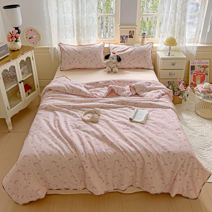 91家纺网 家纺一手货源 找家纺 Mata蔓塔家 2025新款云感针织双层纱彩色贝壳边夏被夏凉被空调被(有买家秀） 小美冰淇淋