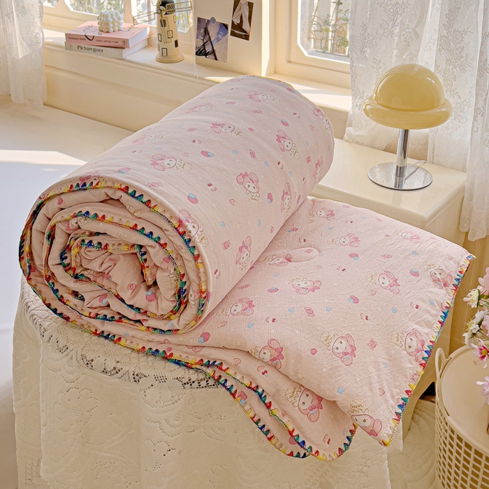 91家纺网 家纺一手货源 找家纺 Mata蔓塔家 2025新款云感针织双层纱彩色贝壳边夏被夏凉被空调被(有买家秀） 小美冰淇淋