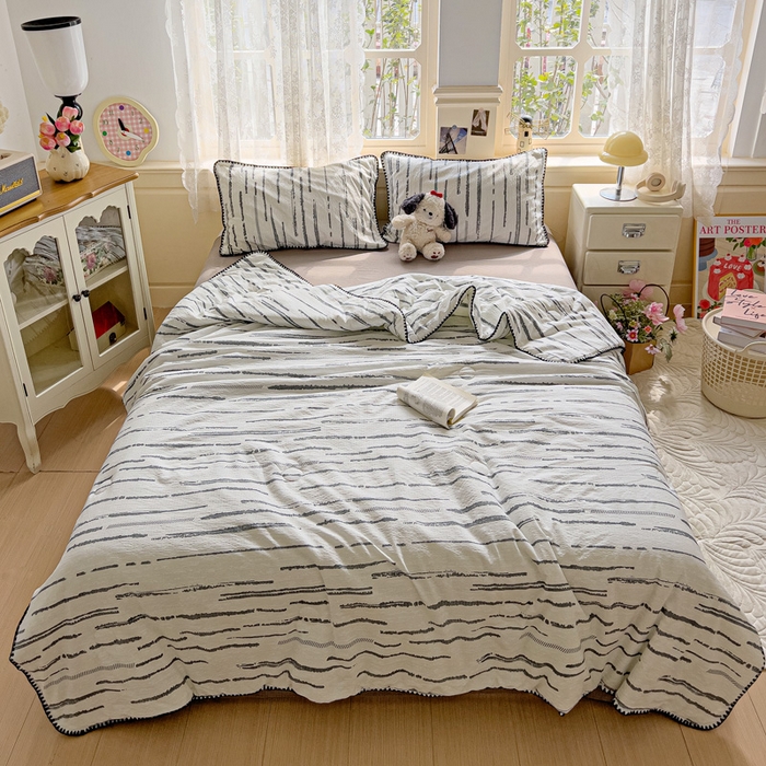 91家纺网 家纺一手货源 找家纺 Mata蔓塔家 2025新款云感针织双层纱彩色贝壳边夏被夏凉被空调被(有买家秀） 云边星辰