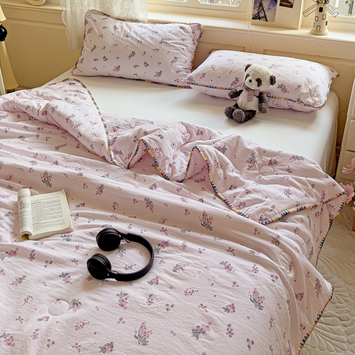 91家纺网 家纺一手货源 找家纺 Mata蔓塔家 2025新款云感针织双层纱彩色贝壳边夏被夏凉被空调被(有买家秀） 葡萄七分甜