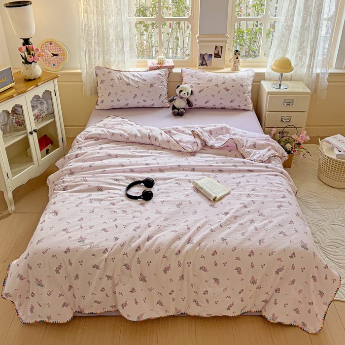 91家纺网 家纺一手货源 找家纺 Mata蔓塔家 2025新款云感针织双层纱彩色贝壳边夏被夏凉被空调被(有买家秀） 葡萄七分甜