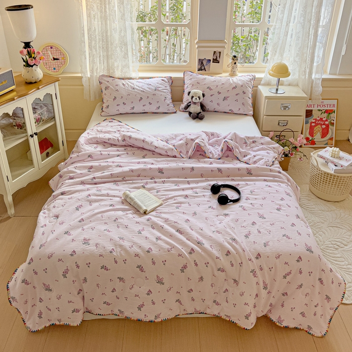 91家纺网 家纺一手货源 找家纺 Mata蔓塔家 2025新款云感针织双层纱彩色贝壳边夏被夏凉被空调被(有买家秀） 葡萄七分甜