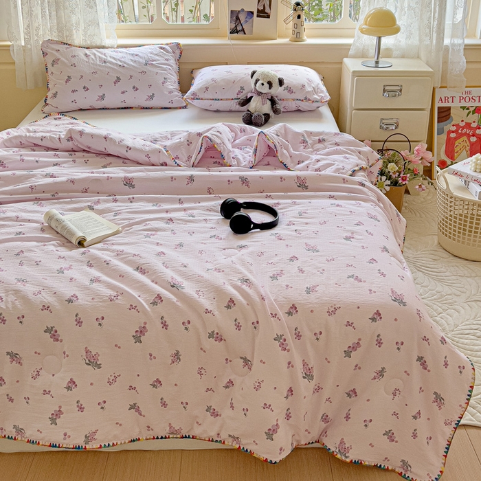 91家纺网 家纺一手货源 找家纺 Mata蔓塔家 2025新款云感针织双层纱彩色贝壳边夏被夏凉被空调被(有买家秀） 葡萄七分甜