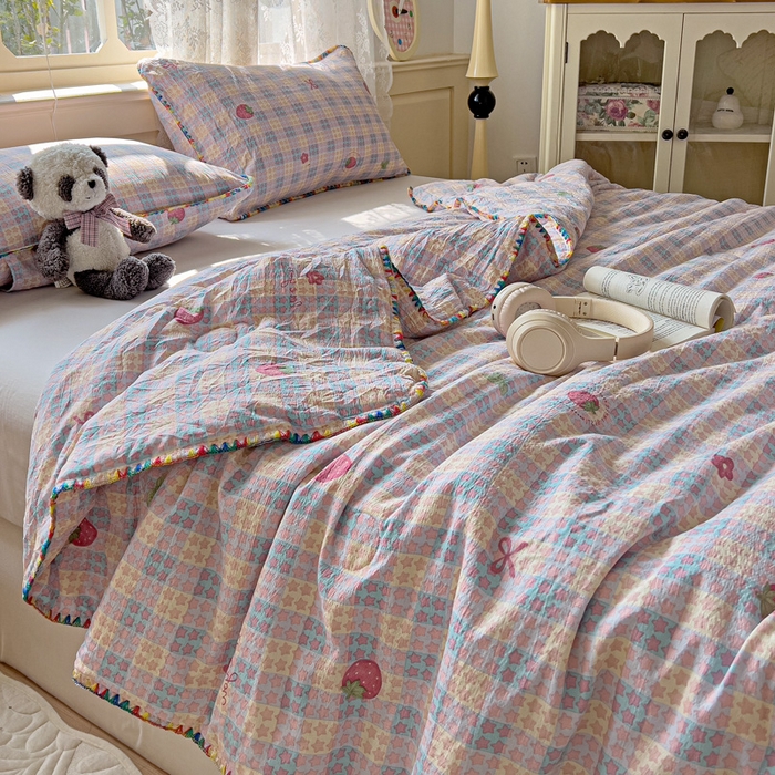 91家纺网 家纺一手货源 找家纺 （总）Mata蔓塔家 2025新款云感针织双层纱彩色贝壳边夏被夏凉被空调被(有买家秀）