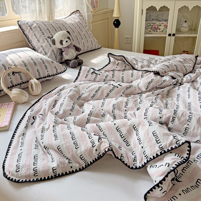 91家纺网 家纺一手货源 找家纺 Mata蔓塔家 2025新款云感针织双层纱彩色贝壳边夏被夏凉被空调被(有买家秀） 韵味-粉