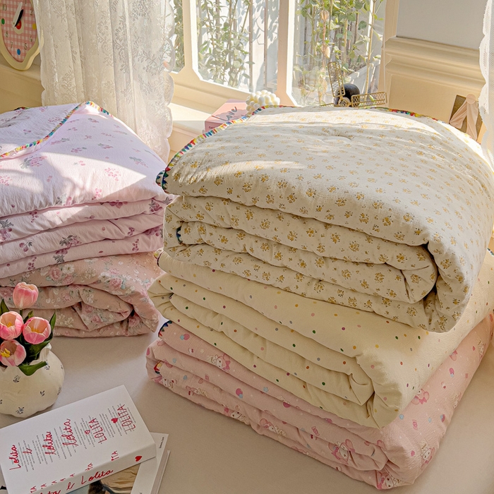 91家纺网 家纺一手货源 找家纺 Mata蔓塔家 2025新款云感针织双层纱彩色贝壳边夏被夏凉被空调被(有买家秀） 组合图仅供展示