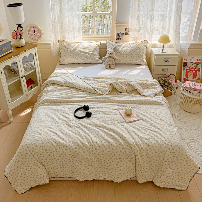 91家纺网 家纺一手货源 找家纺 Mata蔓塔家 2025新款云感针织双层纱彩色贝壳边夏被夏凉被空调被(有买家秀） 橘子海