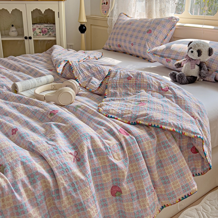 91家纺网 家纺一手货源 找家纺 （总）Mata蔓塔家 2025新款云感针织双层纱彩色贝壳边夏被夏凉被空调被(有买家秀）