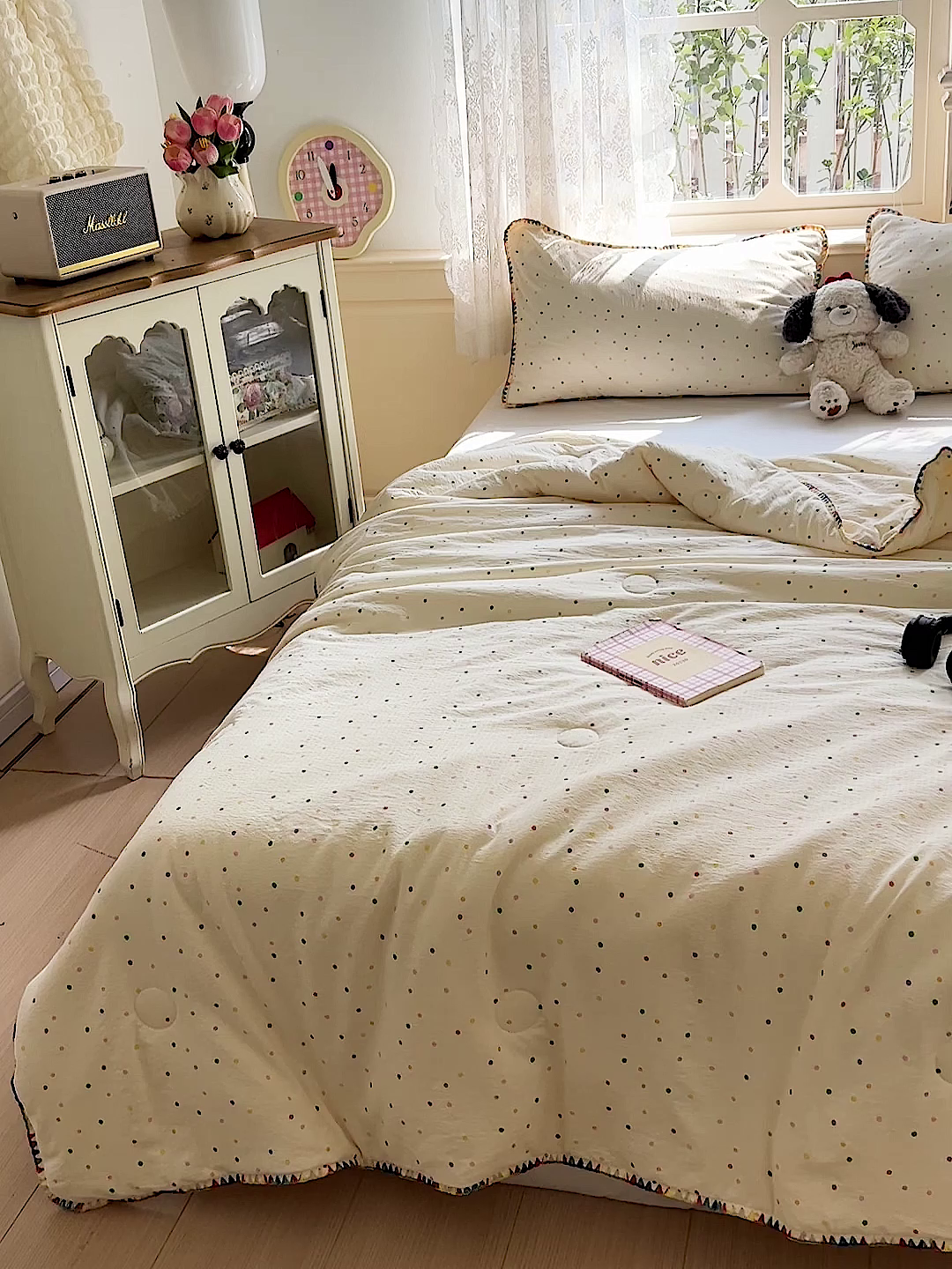 91家纺网 家纺一手货源 找家纺 Mata蔓塔家 2025新款云感针织双层纱彩色贝壳边夏被夏凉被空调被(有买家秀） 小波点