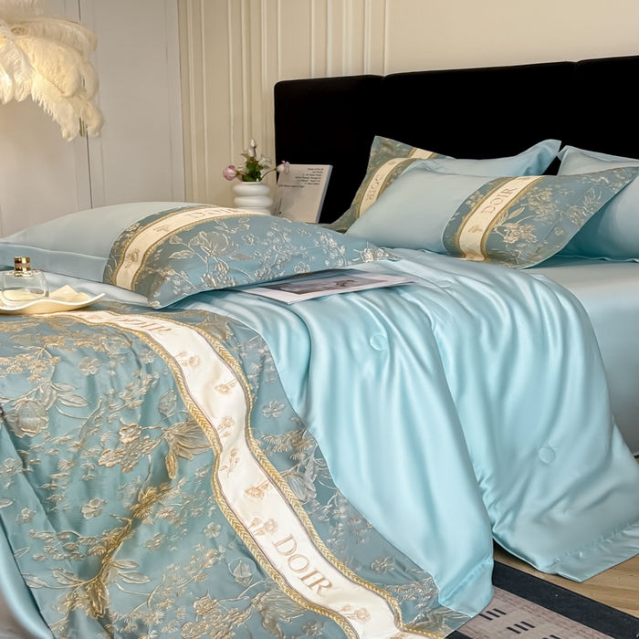 91家纺网 家纺一手货源 找家纺 （总）帝王家纺 2025新款浮雕刺绣水洗天丝真丝夏被四件套冰丝三件套夏季直播