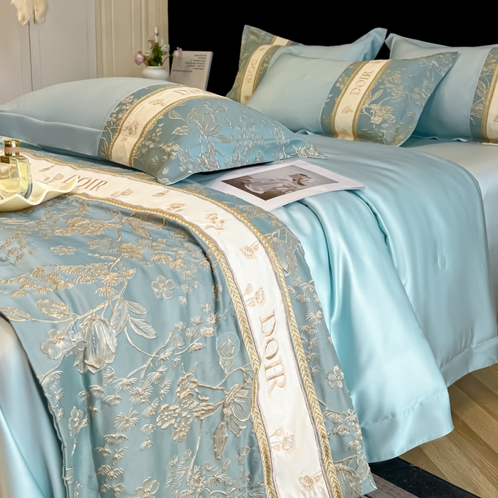 91家纺网 家纺一手货源 找家纺 （总）帝王家纺 2025新款浮雕刺绣水洗天丝真丝夏被四件套冰丝三件套夏季直播