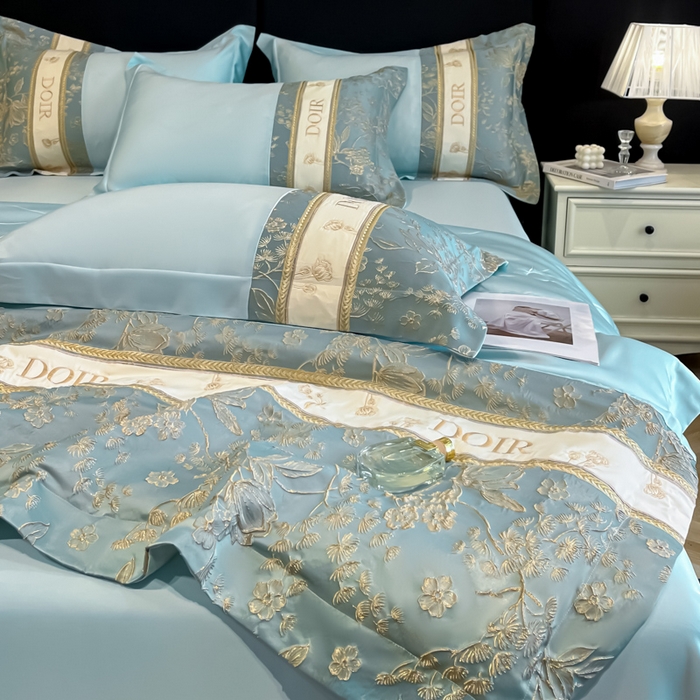 91家纺网 家纺一手货源 找家纺 （总）帝王家纺 2025新款浮雕刺绣水洗天丝真丝夏被四件套冰丝三件套夏季直播