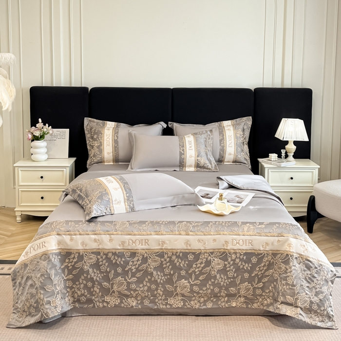 91家纺网 家纺一手货源 找家纺 帝王家纺 2025新款浮雕刺绣水洗天丝真丝夏被四件套冰丝三件套夏季直播 花蔓枝—浅灰