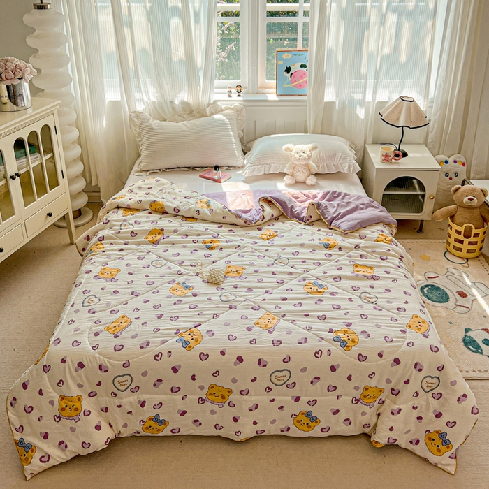 91家纺网 家纺一手货源 找家纺 Mata蔓塔家 2025春夏新款印花水洗双层纱单夏被夏凉被空调被（有买家秀） 黄油小熊