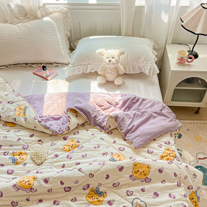 91家纺网 家纺一手货源 找家纺 Mata蔓塔家 2025春夏新款印花水洗双层纱单夏被夏凉被空调被（有买家秀） 黄油小熊