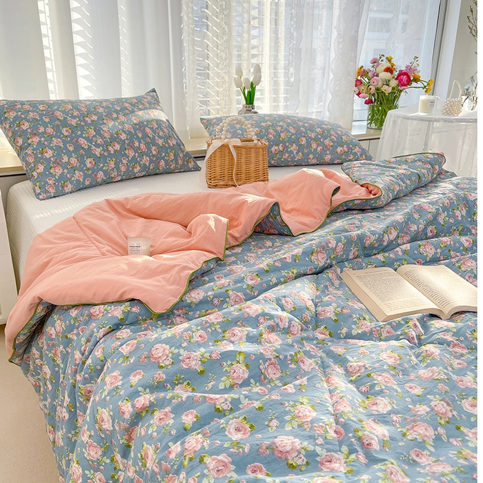 91家纺网 家纺一手货源 找家纺 Mata蔓塔家 2025春夏新款印花水洗双层纱单夏被夏凉被空调被（有买家秀） 玫瑰花园