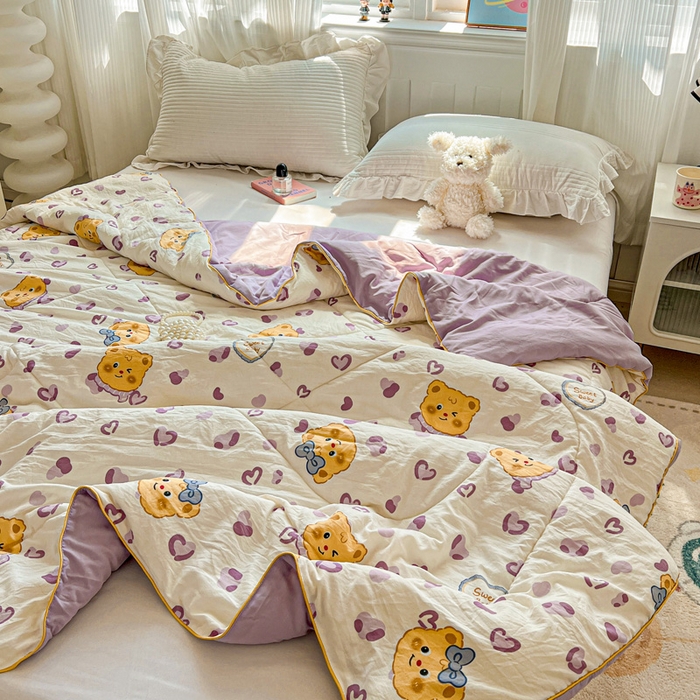 91家纺网 家纺一手货源 找家纺 Mata蔓塔家 2025春夏新款印花水洗双层纱单夏被夏凉被空调被（有买家秀） 黄油小熊