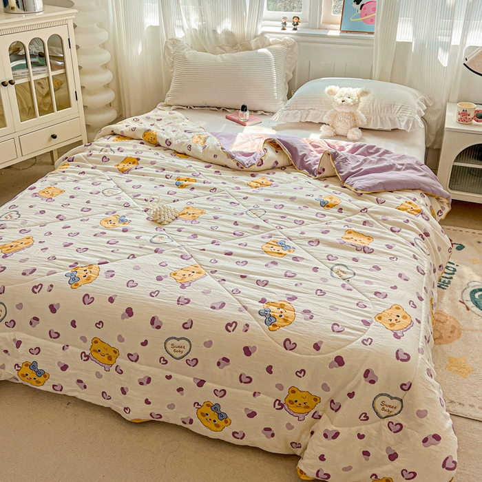 91家纺网 家纺一手货源 找家纺 Mata蔓塔家 2025春夏新款印花水洗双层纱单夏被夏凉被空调被（有买家秀） 黄油小熊